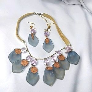 Blue rose gold fashion necklace/earring set